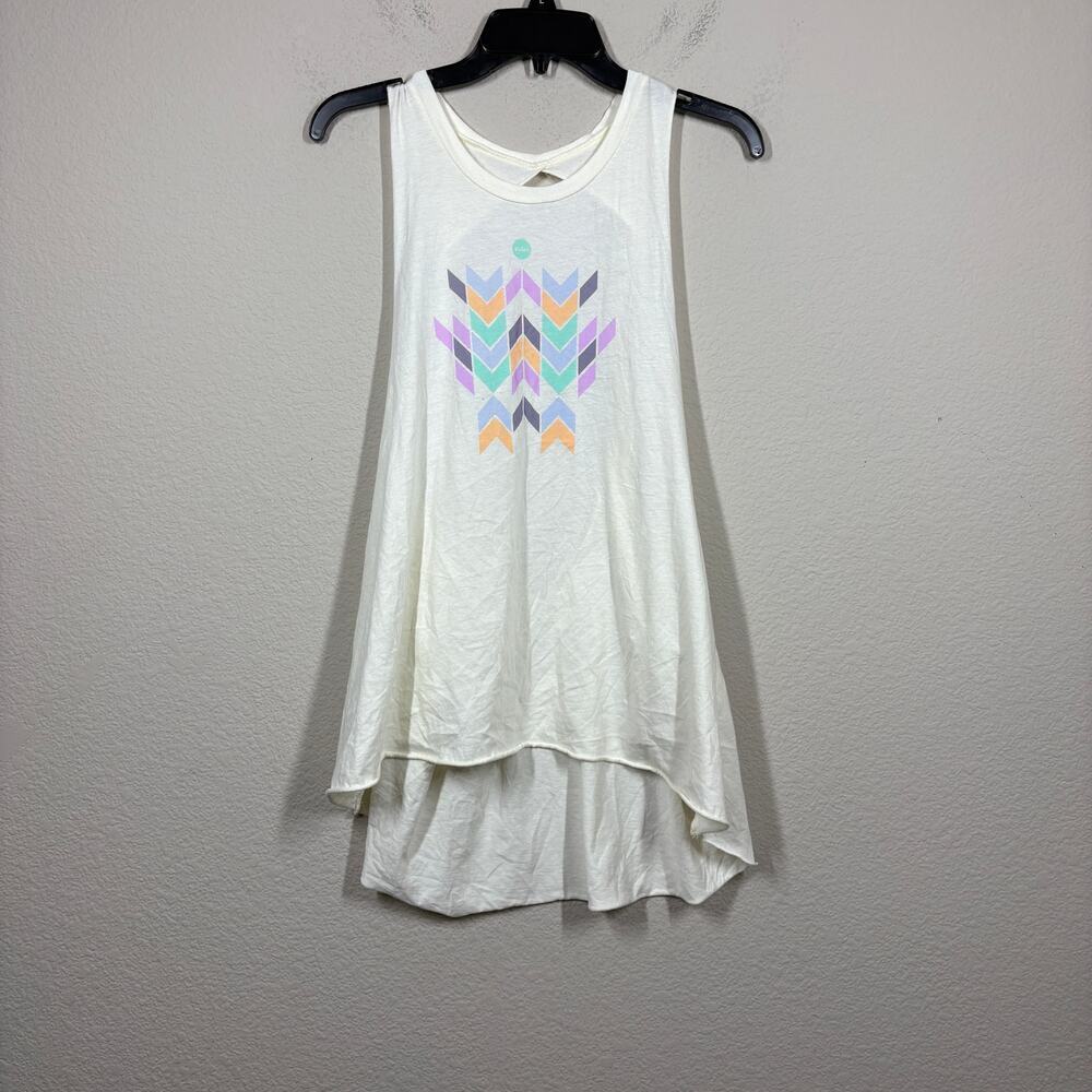 Eidon Size Large Herringbone Top Ivory Cotton Cut Out Lagenlook Sleeveless